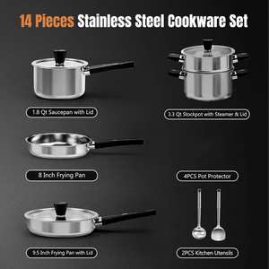 Ensemble de casseroles et poêles antiadhésives <span class=keywords><strong>en</strong></span> acier inoxydable avec logo personnalisé, couvercles <span class=keywords><strong>en</strong></span> verre amovibles, pour la cuisine à domicile - Product Image 2