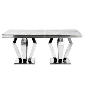 Neuerscheinung Luxuriöses Zeitgenössisches Rechteckiges Edelstahl-Marmor-Esstisch-Set für Hotels Apartments 6-Sitzer - Product Image 6