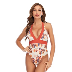 Traje de baño deportivo de una pieza con estampado de patrón sólido elegante para mujer americana europea, diseño trasero recortado, transpirable, respetuoso con el medio ambiente - Product Image 2