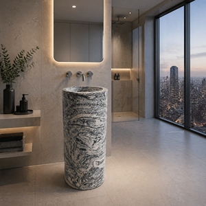 Poulars - Lavabo de Pedestal de Piedra Natural de Lujo, Fabricado a Mano, de Granito Juparana - Product Image 1