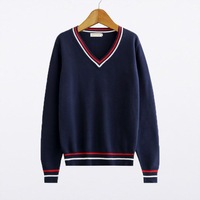 Pull-over en tricot de polyester unisexe à col en V et manches longues, style preppy, coupe ample, pour l'école, accessoires de classe JK, collection automne/hiver