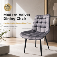 Chaise de salle à manger contemporaine rembourrée en tissu gris, design matelassé carré, pieds en tube de fer noir pour salle à manger, café