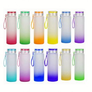Bouteille en verre à couvercle vissé avec lanière assortie XH GT8006 17oz, dégradé givré, en borosilicate de haute qualité, pour bureau et bureau - Product Image 2