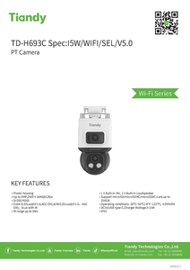 Caméra PT 4K Tiandy TD-H693C, communication bidirectionnelle, double vision nocturne couleur 4MP, alarme intelligente, suivi automatique, caméra Wi-Fi Tiandy 2.4G/5G - Product Image 4