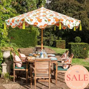 Customize Printed Handmade Outdoor Porch Garden Table Umbrella With Tassels Arabian Octagonal Wooden Patio Parasol 7ft 9ft
