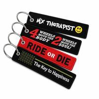 Porte-clés personnalisé en tissu brodé avec slogan « Good Luck Danger Smiley » pour motard, motocross, vêtements et sacs