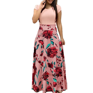 New Fashionable Women's Long <strong>Dresses</strong> Flower Printed Short <strong>Sleeve</strong> O-neck <strong>Summer</strong> Casual Fashion Lady Elegant <strong>Dress</strong> - Product Image 1