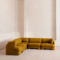 Canapé d'angle modulable en tissu moutarde moderne, base sur socle, pour salon, appartement, villa, maison