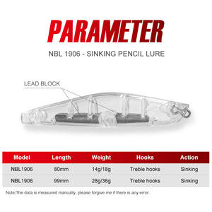 Isca de Pesca Noeby Ballsta Sinking Pencil <span class=keywords><strong>Lure</strong></span> 99mm, Iscas Luminosas Stickbait - Product Image 2