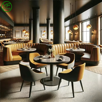 Ensemble table et chaises modernes personnalisables tout-en-un avec banquette ronde incurvée en bois et velours, mobilier de restaurant pour hôtel