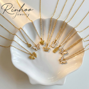 Collar RINHOO de Acero Inoxidable 316L, Chapado en Oro de 18K, con Colgante de Mariposa, <span class=keywords><strong>Luna</strong></span> y Corazón con Circonitas, para Mujer, Regalo, Joyería, Accesorios - Product Image 2