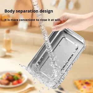 Boîte à <span class=keywords><strong>lunch</strong></span> isotherme <span class=keywords><strong>chauffante</strong></span> sans eau en acier inoxydable 304, alimentée par batterie USB, 1L, avec commande par bouton-poussoir, <span class=keywords><strong>pour</strong></span> utilisation en extérieur - Product Image 3