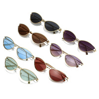 Lunettes de soleil unisexes modernes de style rétro européen et américain, haut de gamme, dégradées, UV400, pour adultes, monture œil-de-chat en métal, forme carrée amincissante, pour l'extérieur et la ville