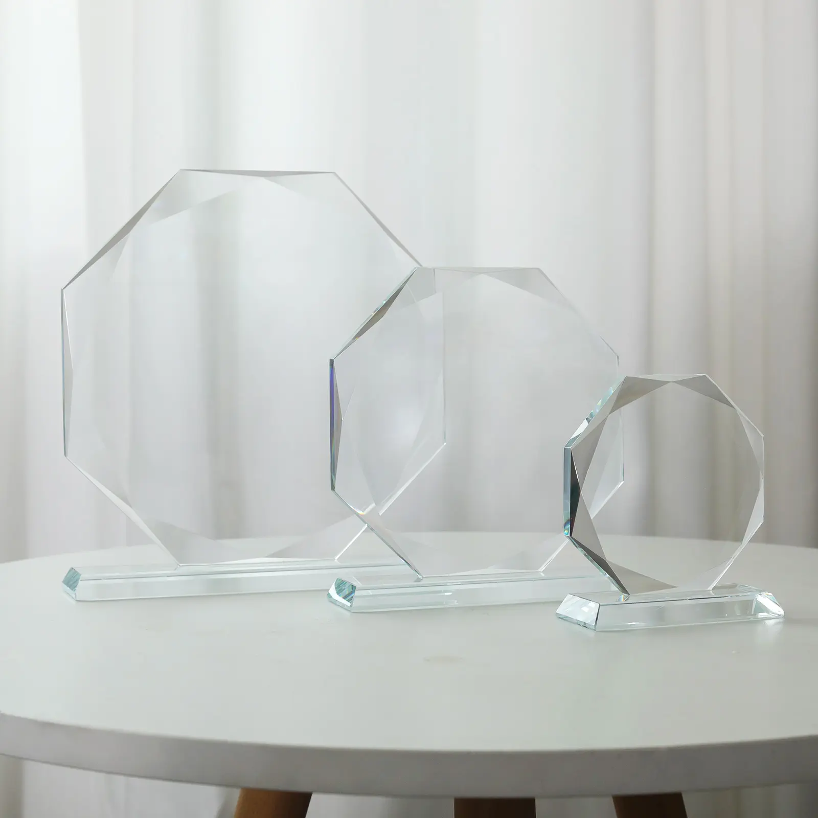 Custom Octagon Shape Clear Glass Trophy Crystal Award Clear Blank Jade Glass Award Trophy