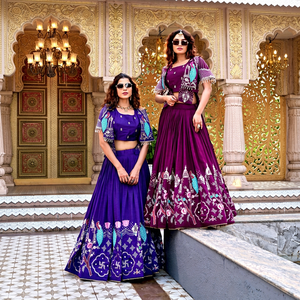 Wholesale Designer Lehenga Choli Set with Koti <b>Jacket</b> Heavy Embroidery Peacock Printed Chaniya Choli for Navratri & <b>Wedding</b> Wear - Product Image 5