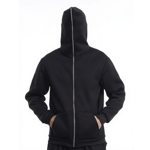 Mens <b>Black</b> Balaclava Full Zip Hoodie Oversized Fleece Hooded Jacket Ninja Hoodie Full Face Cover Zip Up <b>Sweatshirt</b> Winter Street - Product Image 1