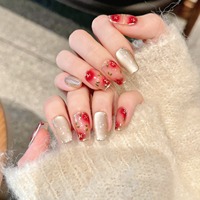 Diseño #43 #46 Venta al por mayor personalizado hecho a mano 10PCs Press on Nails Set con paquete de herramientas Glitter Cat Eye Flower Nail Art para el verano