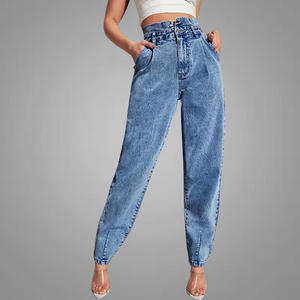 Le nuove donne di moda indossano Jeans a vita alta con tasca inclinata mamma <span class=keywords><strong>pantaloni</strong></span> da donna cerniera Fly carota <span class=keywords><strong>pantaloni</strong></span> da donna Denims <span class=keywords><strong>pantaloni</strong></span> tinta unita Jeans - Product Image 3