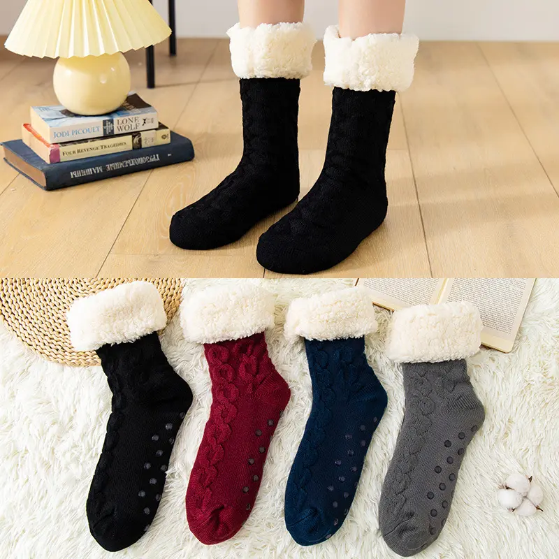 Women Knitted Winter Warm Socks Lined Indoor Floor Home Slipper Socks Daily Wear Socks