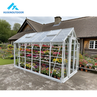 Serre de jardin extérieure, serre à entrée directe, deux aérations, une porte battante, serre en aluminium et verre