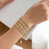 Bracelet à maillons en forme de fleur en émail bleu en acier inoxydable 316l pour femmes, couleur or, bijoux tendance, vente en gros