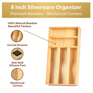 Bamboo Cutlery <b>Storage</b> <b>Box</b> Rectangular Drawer Organizer Eco-Friendly <b>Kitchen</b> Utensil Tray 35L Capacity - Product Image 3
