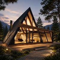 Chalet triangulaire à deux étages en forme de A avec un balcon charmant, villa de luxe à double étage avec terrasses pour maison préfabriquée triangulaire