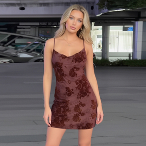 Robe moulante à imprimé floral rétro tendance pour filles sexy dos nu et jupe courte dévoilant les hanches - Product Image 3