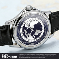 Reloj de pulsera OEM ODM con múltiples zonas horarias, mecánico, con esfera de mapa mundial de aventurina, reloj de lujo para hombre, caja de acero inoxidable de 40 mm, correa de cuero.