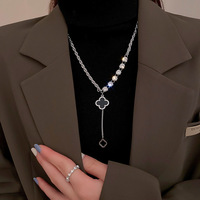 Plaqué argent fadeless Double couche chandail chaîne en acier inoxydable micro ensemble zircon D lettre pendentif collier bijoux pour femmes