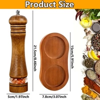 Moulins à poivre en acrylique de qualité supérieure, shakers en bois rechargeables de 8 pouces avec plateau en bois pour la maison, ensemble manuel de moulin à sel et à poivre en bois