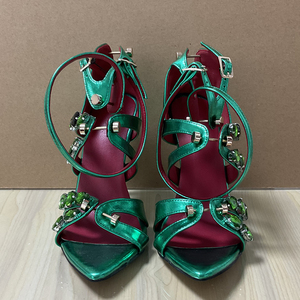 Sandalias de Tacón Alto con Diamantes Grandes para Mujer, Talla Grande 47, Color Verde, Estilo Personalizado, con Correa en el Tobillo y Punta Puntiaguda, Zapatos de Fiesta con Pedrería - Product Image 2