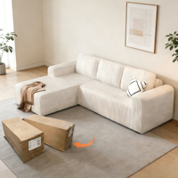 Meubles de maison en gros, canapé en tissu monobloc en forme de L, éponge pure, compression sous vide, sans os, avec inclinable, sans assemblage