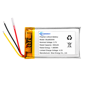 แบตเตอรี่ลิเธียมโพลิเมอร์ BlusEnergy รุ่น 602040 3.7V 450mAh สำหรับอุปกรณ์อิเล็กทรอนิกส์สำหรับผู้บริโภค - Product Image 1