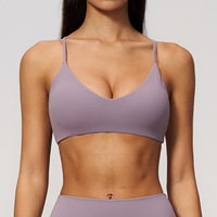 Nouveau soutien-gorge de sport pour femme en Spandex/Nylon, col en V, coussinets amovibles, réglable, antichoc, maintien léger, bretelles non convertibles, fermeture frontale