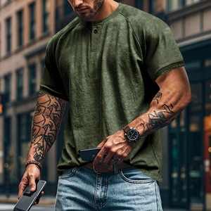 Kaus pria <span class=keywords><strong>Vintage</strong></span> musim panas desain baru 2025 kaus lengan pendek olahraga Gym Amerika kualitas tinggi kasual longgar modis OEM - Product Image 4