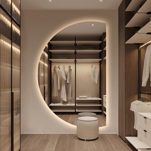 Half Round Full Length LED Mirror Living Room Mirror Wall Mounted Anti Fog LED Mirror With Dimming Light