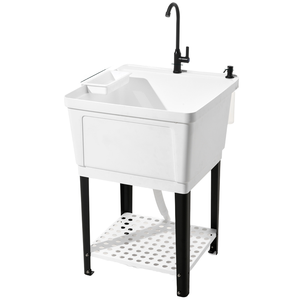Évier utilitaire moderne autoportant en plastique, <span class=keywords><strong>kit</strong></span> <span class=keywords><strong>d</strong></span>'évier profond à encastrer avec tuyau <span class=keywords><strong>d</strong></span>'arrivée et de vidange pour buanderie, usage extérieur et autres usages utilitaires - Product Image 1