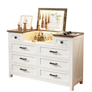 Commode en bois style ferme avec <span class=keywords><strong>miroir</strong></span> LED, 8 tiroirs, coiffeuse pour chambre à coucher, salon, chambre d'enfant, écologique - Product Image 3