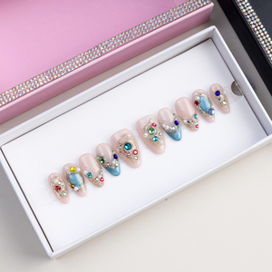 <span class=keywords><strong>Uñas</strong></span> Postizas <span class=keywords><strong>Acrílicas</strong></span> de Lujo Personalizadas de Alta Calidad, Estilo Francés, Cobertura Completa, Forma Almendrada, Hechas a Mano, <span class=keywords><strong>Uñas</strong></span> Artificiales Coloridas con Diamantes - Product Image 3