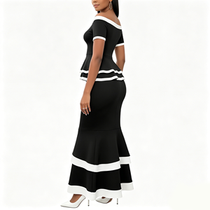 <span class=keywords><strong>Ensemble</strong></span> 2 pièces de soirée pour <span class=keywords><strong>femme</strong></span> : Haut peplum épaules dénudées et jupe sirène, color block, manches courtes, ourlet à volants étagés - Product Image 6