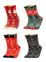 Chaussettes de Noël pour femmes, chaussettes mi-mollet floquées Père Noël, chaussettes en coton rayées festives pour les fêtes, idéales comme cadeau de Noël