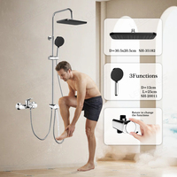 Colonne de douche murale effet pluie, douchette carrée à 3 fonctions, douchette à main, kit de douche complet avec bec de baignoire