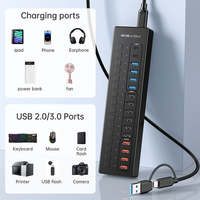 Hub USB alimenté 16 ports USB3.2 Gen1 5 Gbps, répartiteur de données avec interrupteurs individuels, adaptateur secteur 60W, station d'accueil pour PC portable