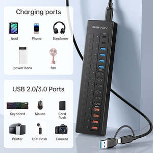 16-портовый USB-хаб с питанием, USB 3.2 Gen1, 5 Гбит/с, разветвитель данных, с индивидуальными переключателями, адаптер питания 60 Вт, док-станция для ПК и ноутбуков - Product Image 4