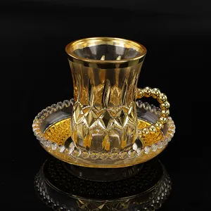 Wholesale 12pcs Iraq Arabic Style With Gold And Silver Plated Turkish Teacup And Coffee Cup Saucer Sets