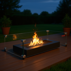 Table de foyer rectangulaire Vevor 36 x 16 x 7 pouces avec pare-vent en verre trempé, chauffage extérieur au bioéthanol, style moderne - Product Image 2