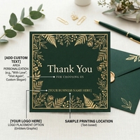 Cartes de remerciement botaniques vert forêt foncé avec dorure à chaud, design de bordure feuille de luxe, personnalisables en gros avec logo, pour mariage, entreprise, OEM, ODM