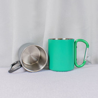 Mug de camping personnalisé en acier inoxydable à double paroi de 220 ml, isolation thermique 6-12h, avec couvercle et poignée mousqueton en D portable