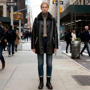 Abrigo Reversible de Piel de Oveja para Mujer, Color Marrón Oscuro, con Solapa de Piel, Largo Medio, con Botones - Product Image 6